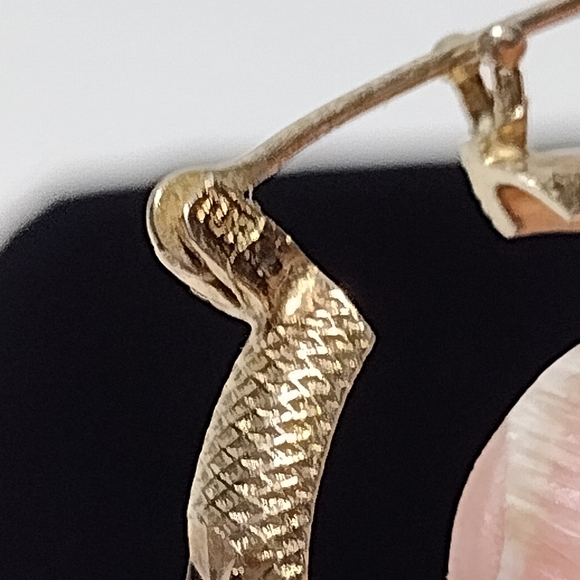 Turkish Yellow Gold Over Sterling Silver Diamond Cut Pattern Hoop Earrings - Picture 8 of 13